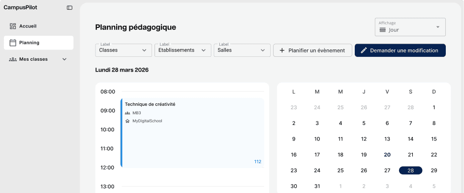 Aperçu du planning pédagogique CampusPilot